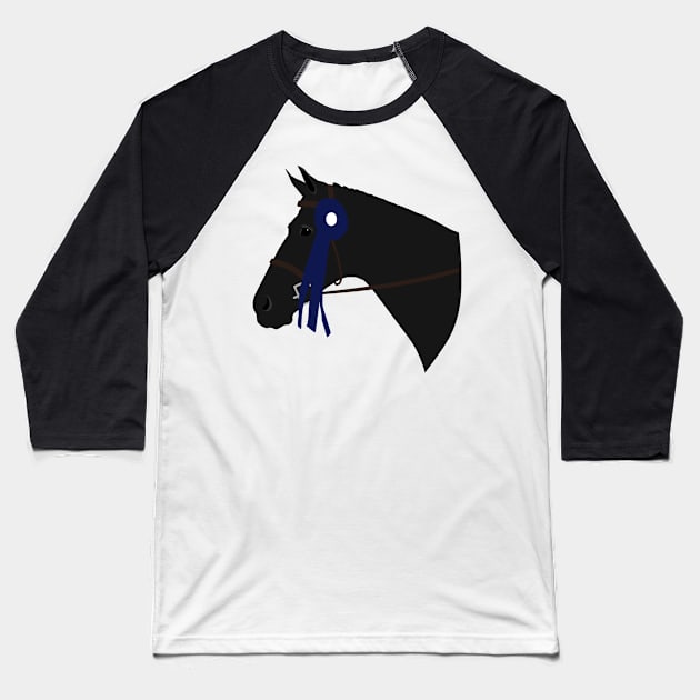 Blue Ribbon (Black Horse) Baseball T-Shirt by AliScarletAdams